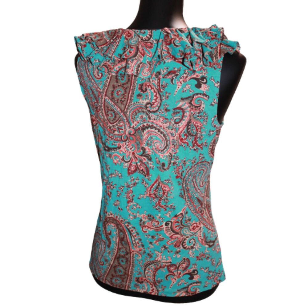 Turquoise Burnt Orange Paisley Ruffle Sleeveless Tank Top S Ralph Lauren Boho
